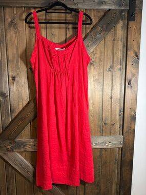 Bright Red Sleeveless 💯 Linen Dress